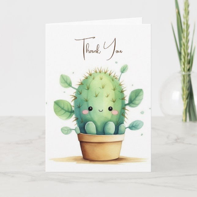 Cute Watercolor Cactus in Pot Kort (Framsida)