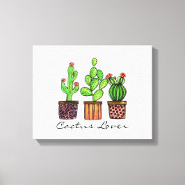 Cute Watercolor Cactus in Pots Canvastryck
