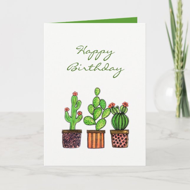 Cute Watercolor Cactus in pots Kort (Framsida)
