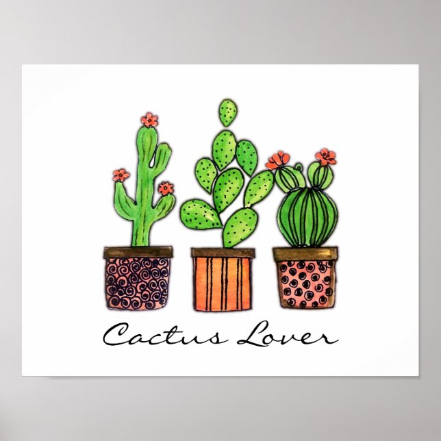 Cute Watercolor Cactus in Pots Poster (Framsidan)