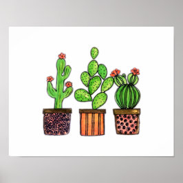 Cute Watercolor Cactus in Pots Poster