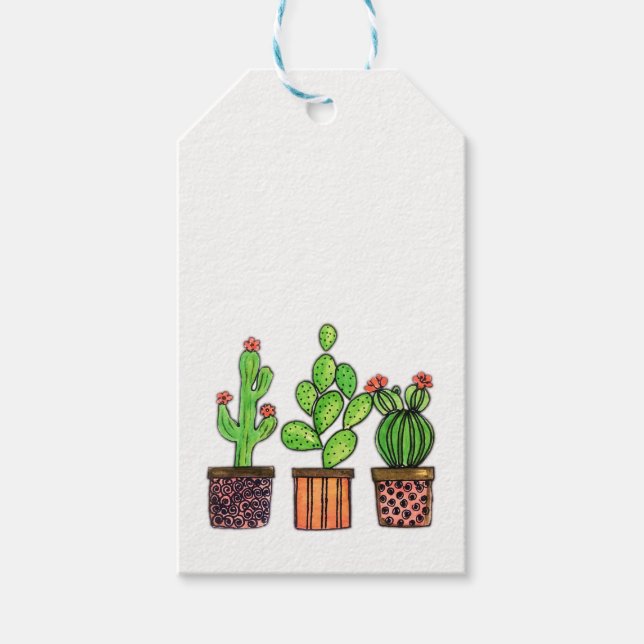 Cute Watercolor Cactus in Pots Presentetikett (Framsidan)