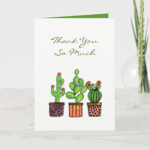 Cute Watercolor Cactus in pots Tack Kort