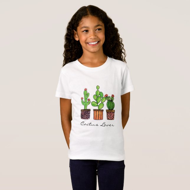 Cute Watercolor Cactus in Pots Tee (Hel framsida)