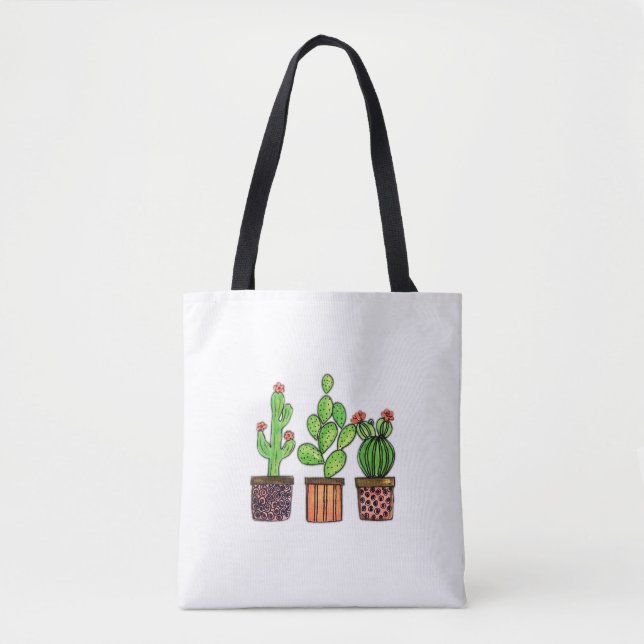 Cute Watercolor Cactus in Pots Tygkasse (Framsida)