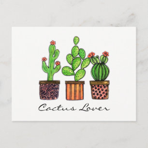 Cute Watercolor Cactus in Pots Vykort
