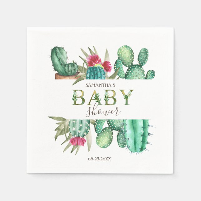 Cute Watercolor Cactus Pappersservett (Framsidan)