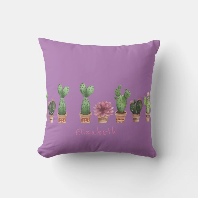 Cute Watercolor Cactus - Personlig Kudde (Framsida)