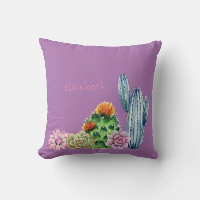 Cute Watercolor Cactus Succulents Kudde (Framsida)