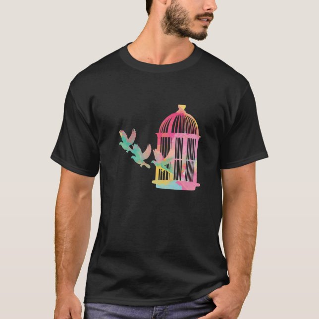 Cute Watercolor Cage T Shirt (Framsida)