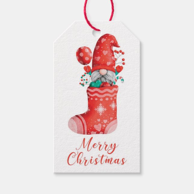 Cute Watercolor Candy Gnome Gift-Märkre Presentetikett (Framsidan)