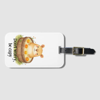 Cute Watercolor Capybara in Hot Tub with Oranges & Bagagebricka