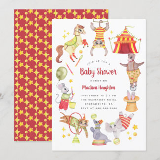 Cute Watercolor Carnival Circus Animal Baby Shower Inbjudningar