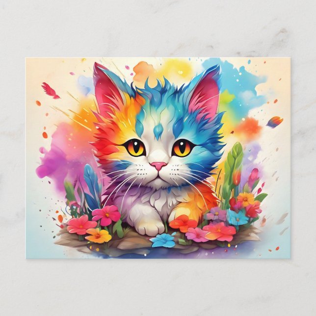 Cute Watercolor Cat # 9 Vykort (Framsida)