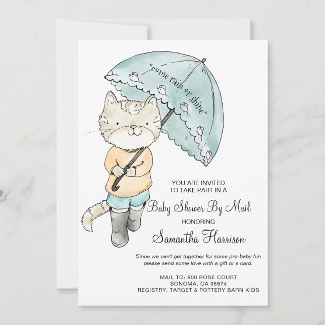 Cute Watercolor Cat Baby Shower by Mail Inbjudningar (Framsida)