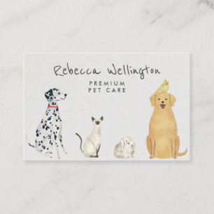 Cute Watercolor Cat Hund Bunny Pet Sitter Walker Visitkort