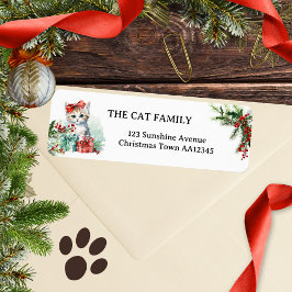 Cute Watercolor Cat jul Return-adressetikett Returadress Etikett