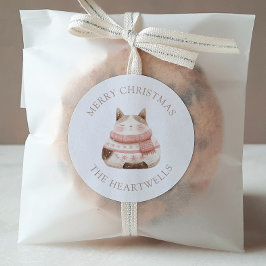 Cute Watercolor Cat Personlig God jul Runt Klistermärke