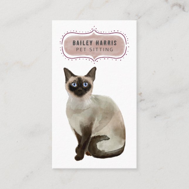 Cute Watercolor Cat Pet-plats Visitkort (Framsida)