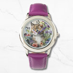 Cute Watercolor Cat Söt Flowers Girly Armbandsur<br><div class="desc">Cute Watercolor Cat Söt Flowers Girly Watches har en söt katt sitta i söt vild blommor. Skapat av Evco Studio www.zazzle.com/store/evcostudio</div>