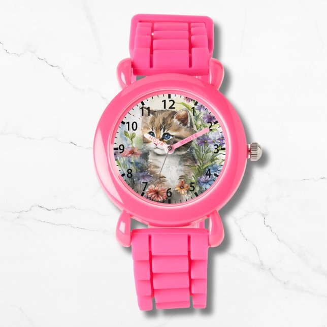 Cute Watercolor Cat Söt Flowers Girly Armbandsur (Skapare uppladdad)