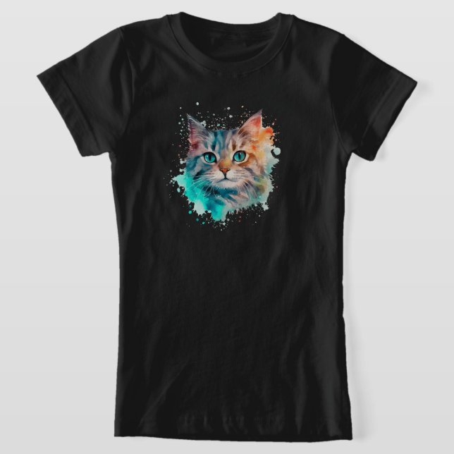Cute Watercolor Cat T Shirt (Laydown)