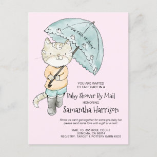 Cute Watercolor Cat Umbrella Baby Shower by Mail Inbjudan Vykort