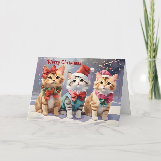 Cute Watercolor Cats Firande jul Kort (Framsida)