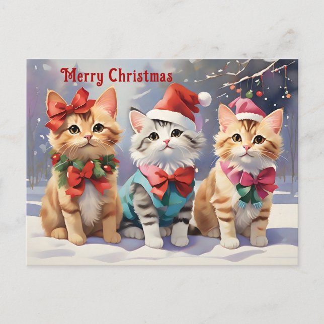 Cute Watercolor Cats Firande jul Vykort (Framsida)