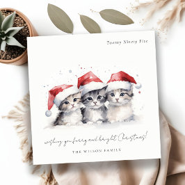 Cute Watercolor Cats Hårig och Bright Jul Julkort