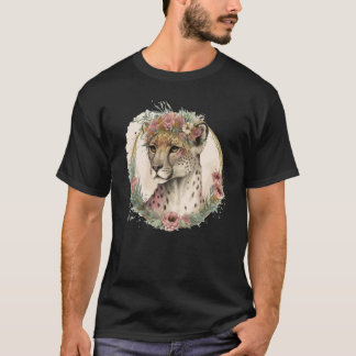 Cute Watercolor Cheetah Flower Crown Safari Animal T Shirt