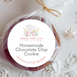 Cute Watercolor Chef Hat Bakery Product Name Runt Klistermärke