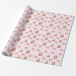 Cute Watercolor Cherry Bow Coquette Mönster Presentpapper