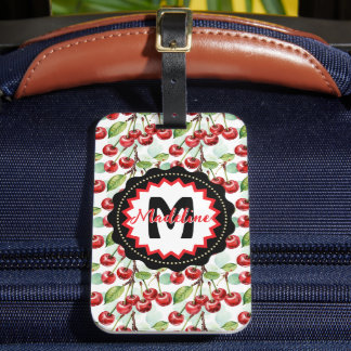 Cute Watercolor Cherry Mönster Personlig Bagagebricka