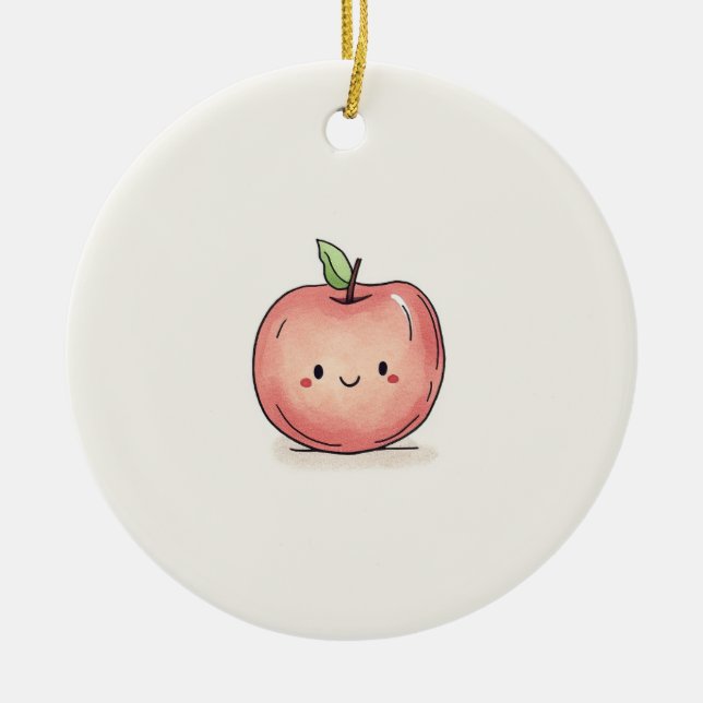 Cute Watercolor Chibi Apple Julgransprydnad Keramik (Framsidan)