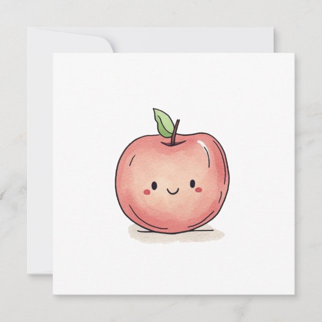 Cute Watercolor Chibi Apple Julkort (Framsida)