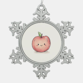 Cute Watercolor Chibi Apple Snöflinga Pewter Julgransprydnad