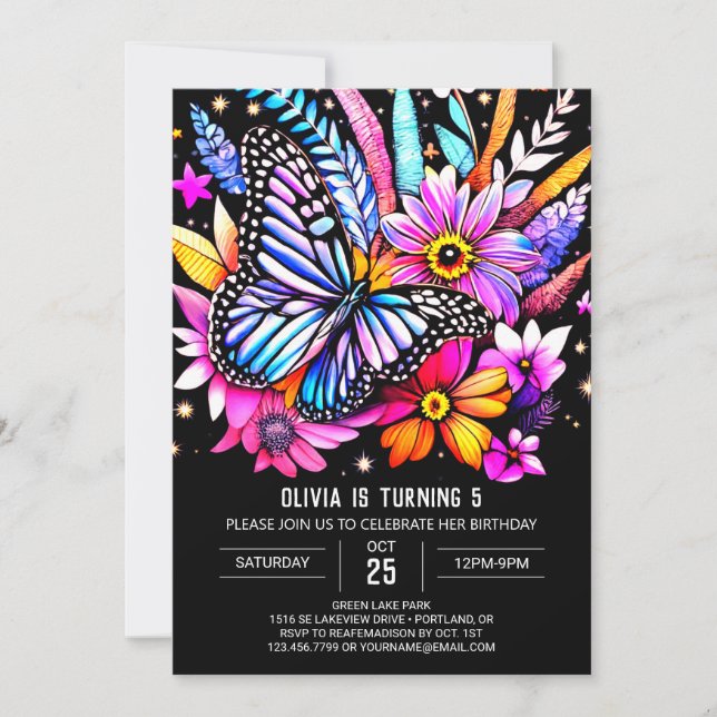 Cute Watercolor Chic Butterfly Birthday Inbjudningar (Framsida)