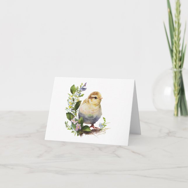 Cute Watercolor-Chick med Flowers Kort (Framsida)