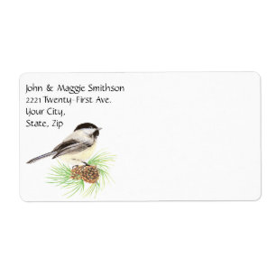 Cute Watercolor Chickadee Bird Gräs Träd Fraktsedel