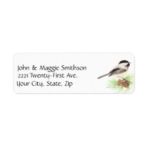 Cute Watercolor Chickadee Bird Gräs Träd Returadress Etikett