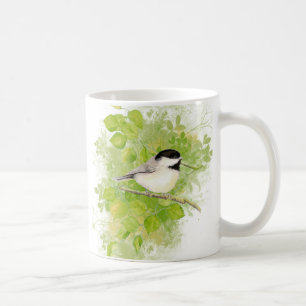Cute Watercolor Chickadee Bird in Poplar Träd Kaffemugg