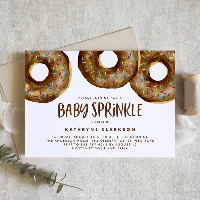 Cute Watercolor Chocolate Donuts Baby Sprinkle Inbjudningar (Skapare uppladdad)