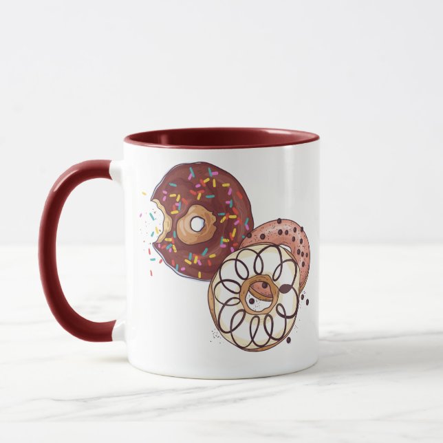 Cute Watercolor Chocolate Glazed Sprinkles Donut Mugg (Vänster)