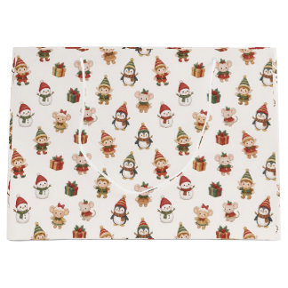 Cute Watercolor Christmas Pattern - Elves Penguins