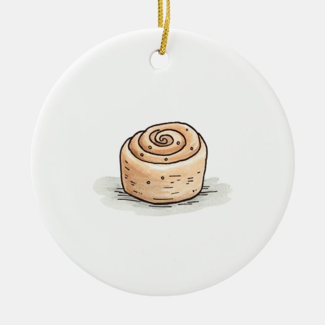 Cute Watercolor Cinnamon Roll Julgransprydnad Keramik (Framsidan)