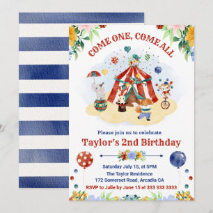 Cute Watercolor Circus Carnival Barns födelsedag Inbjudningar