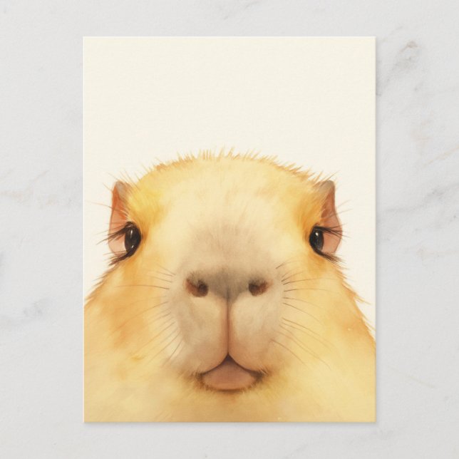 Cute Watercolor Close Up Capybara Face Vykort (Framsida)