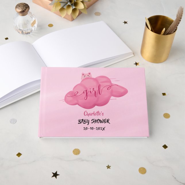 Cute Watercolor Cloud Baby Girl Shower Guest Book Gästböcker (Framsida öppen)