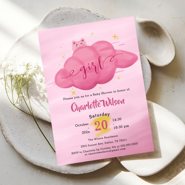 Cute Watercolor Cloud Baby Girl Shower Inbjudningar (Skapare uppladdad)